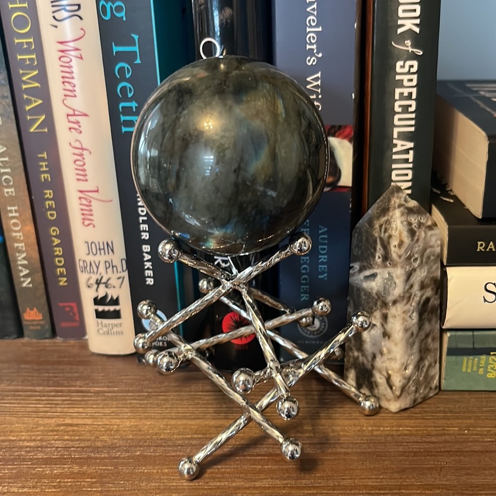 Flashy Labradorite Sphere with Modern Silver Stand